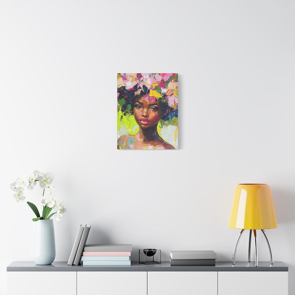 Black Girl Hair Garden, Portrait Painting on Matte Canvas, Wall Art