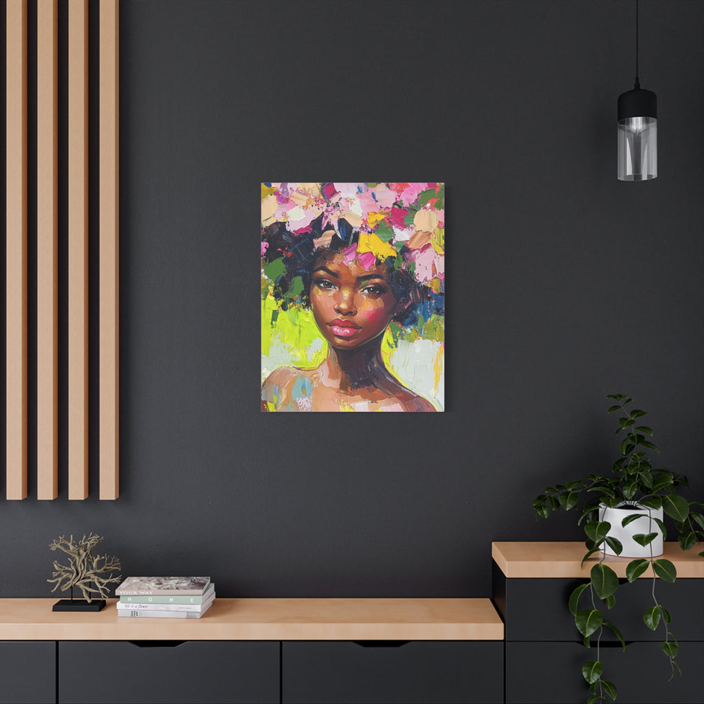Black Girl Hair Garden, Portrait Painting on Matte Canvas, Wall Art