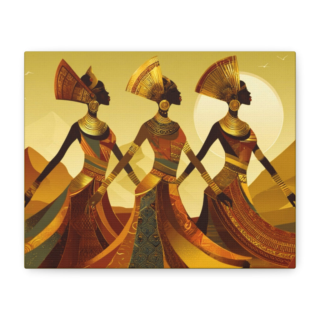 African Goddess  - Three African Goddess draped in Gold tone colors on Canvas Print (Matte Stretched)