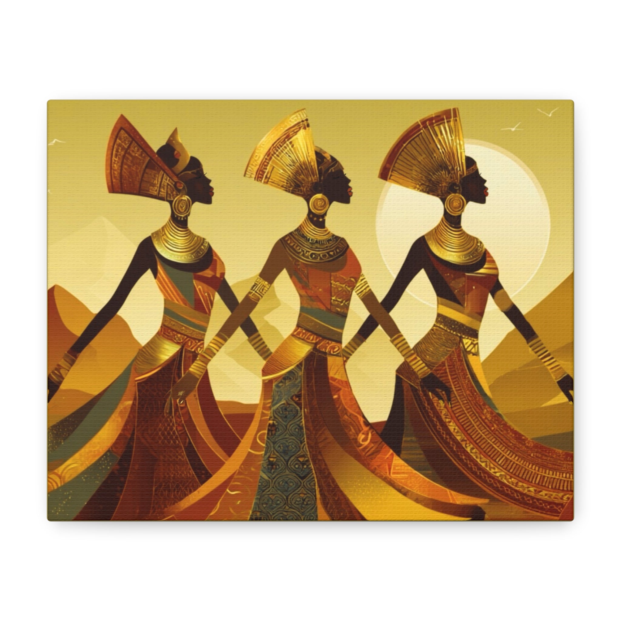 African Goddess  - Three African Goddess draped in Gold tone colors on Canvas Print (Matte Stretched)