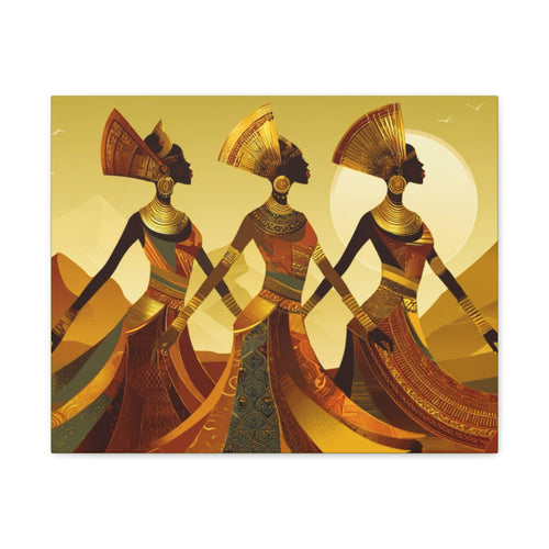 African Goddess  - Three African Goddess draped in Gold tone colors on Canvas Print (Matte Stretched)