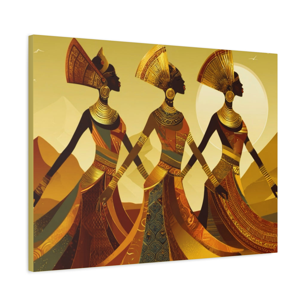 African Goddess  - Three African Goddess draped in Gold tone colors on Canvas Print (Matte Stretched)