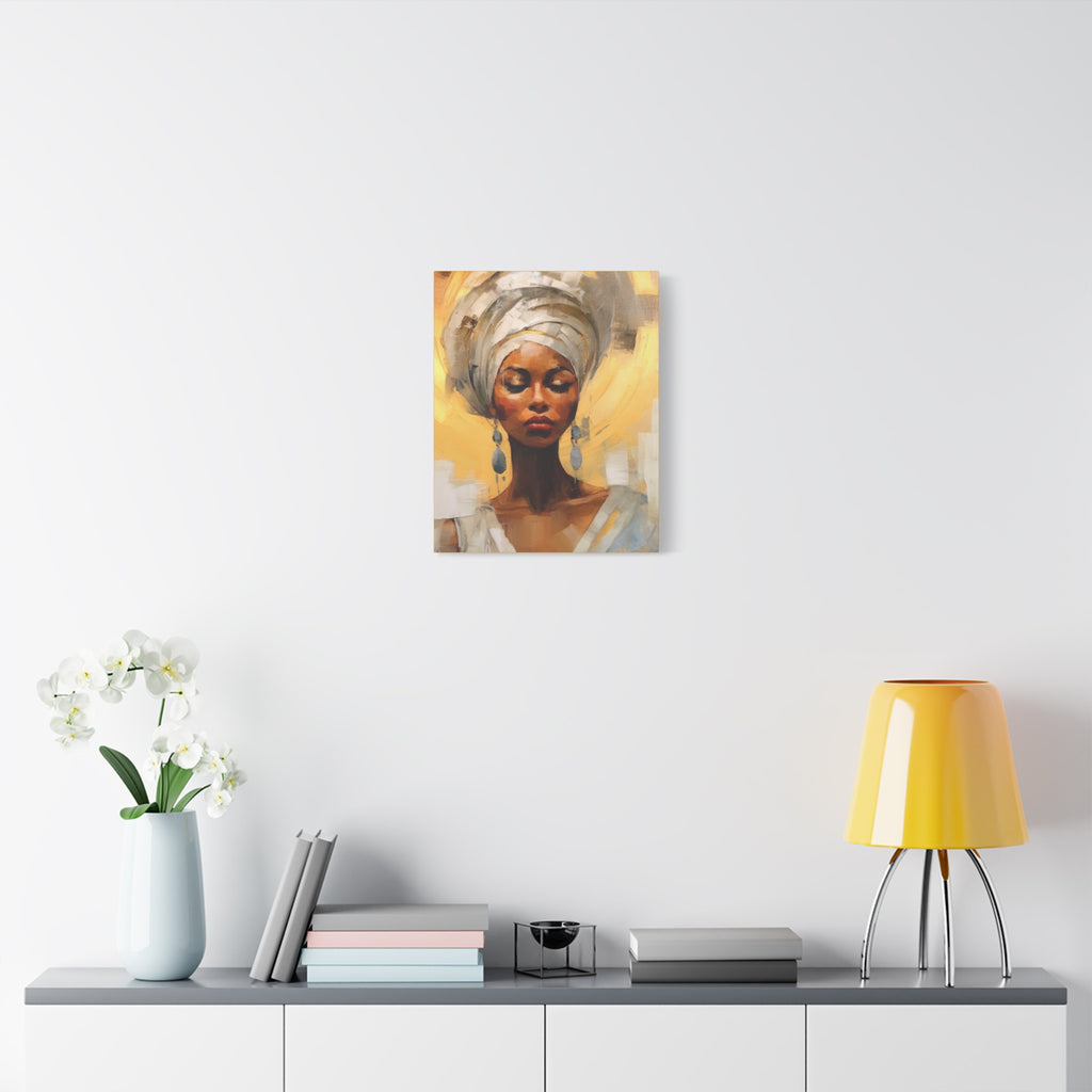 African Queen, A Woman Portrait Canvas Wall Art - Golden Warm Colors