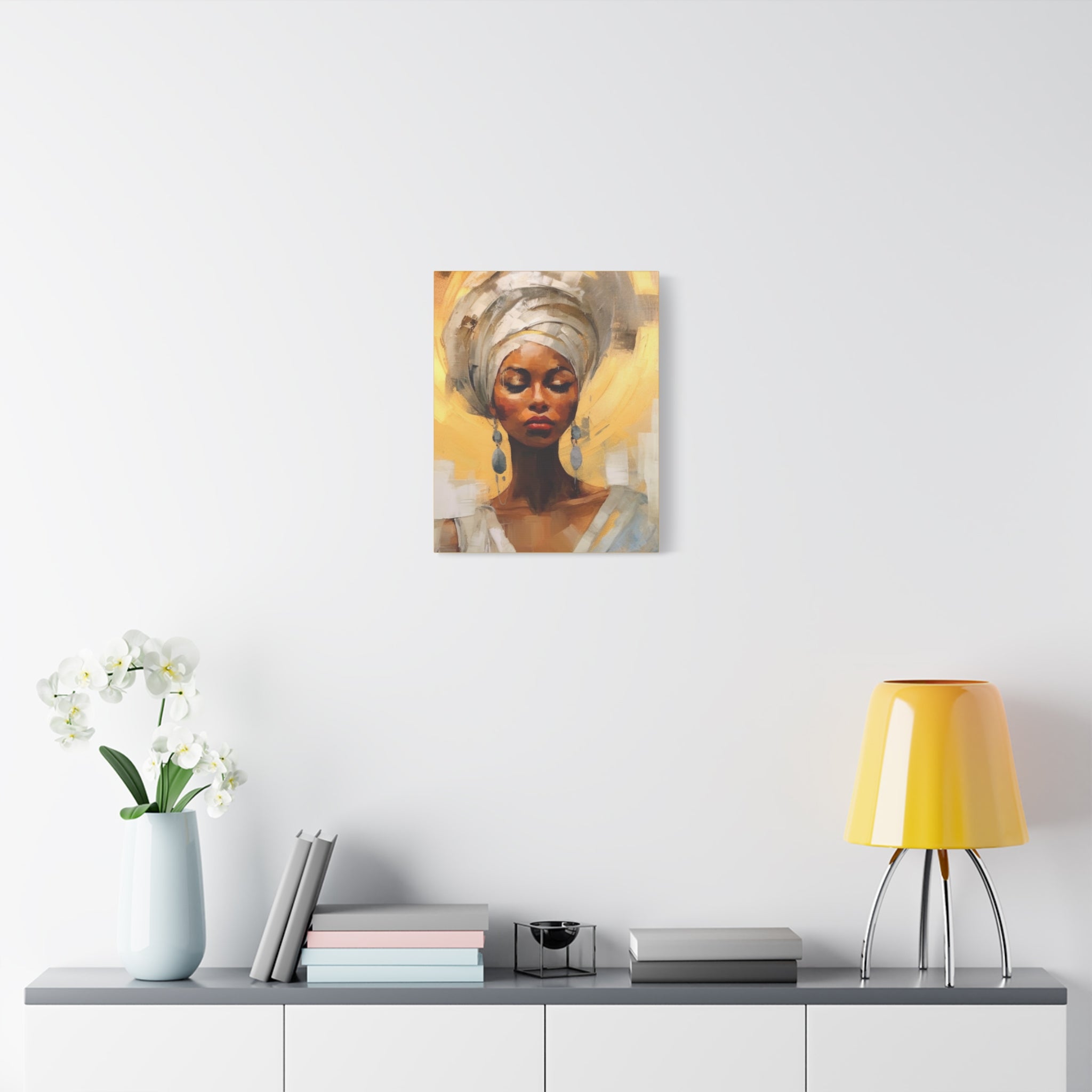 African Queen, A Woman Portrait Canvas Wall Art - Golden Warm Colors