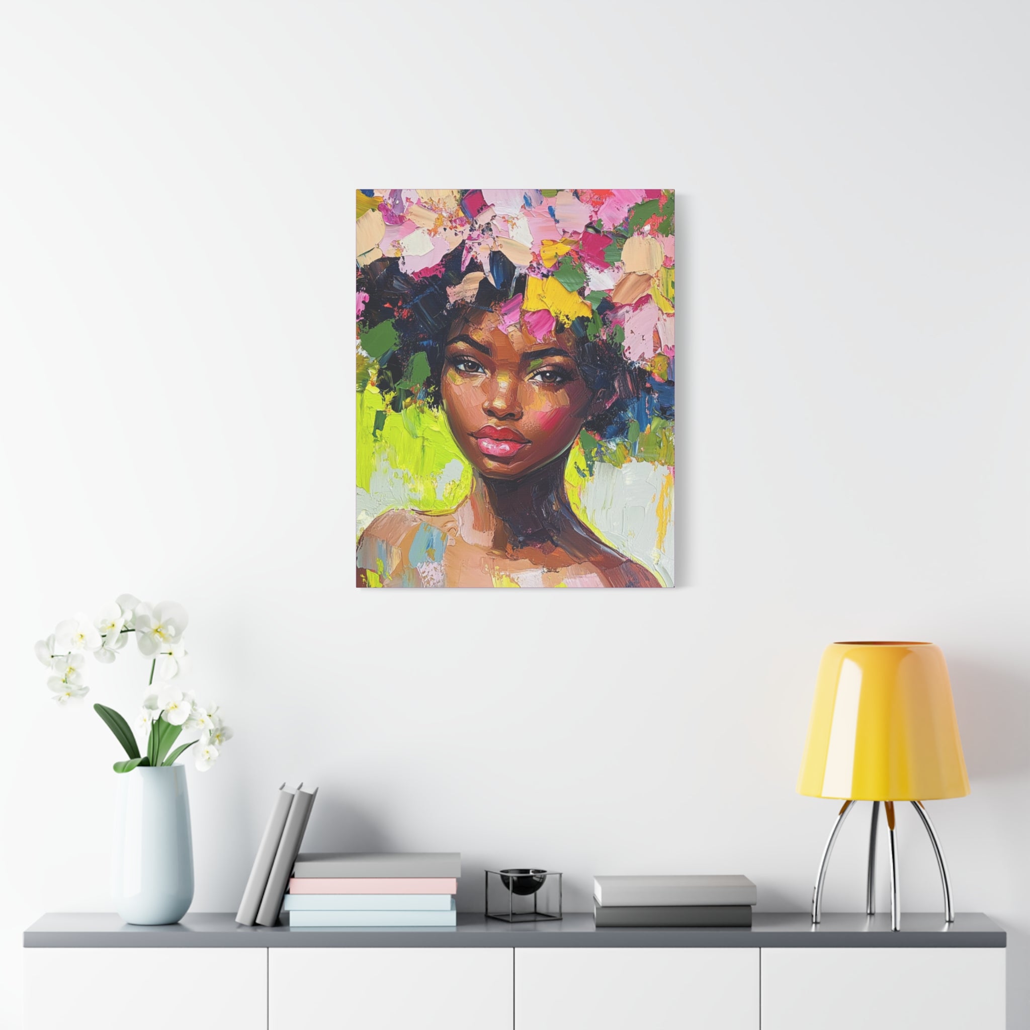 Black Girl Hair Garden, Portrait Painting on Matte Canvas, Wall Art
