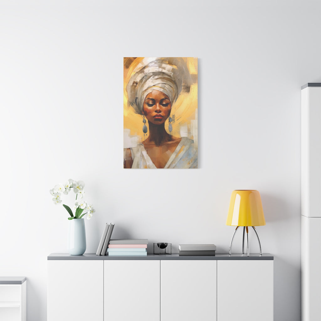 African Queen, A Woman Portrait Canvas Wall Art - Golden Warm Colors