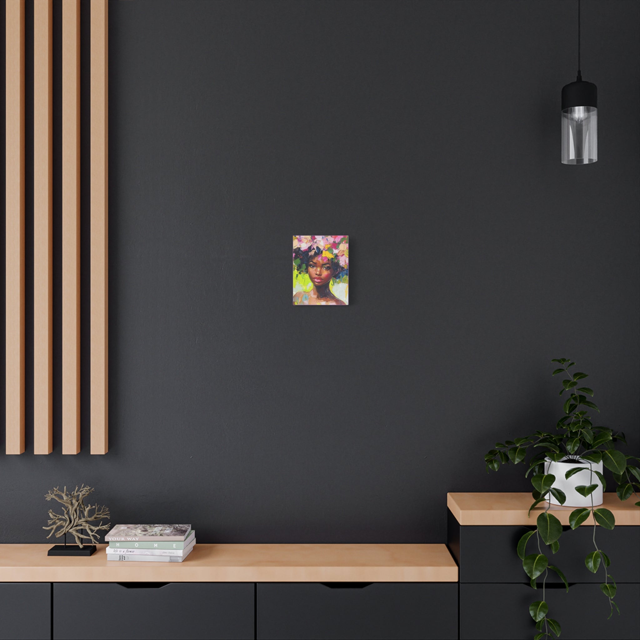 Black Girl Hair Garden, Portrait Painting on Matte Canvas, Wall Art