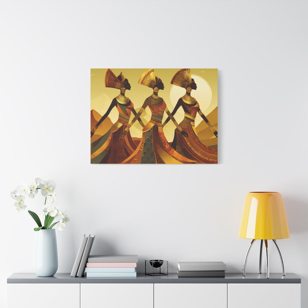 African Goddess  - Three African Goddess draped in Gold tone colors on Canvas Print (Matte Stretched)