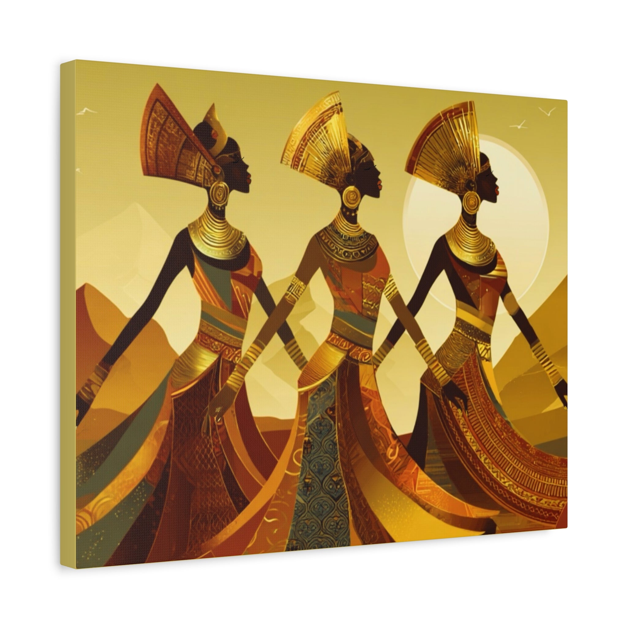 African Goddess  - Three African Goddess draped in Gold tone colors on Canvas Print (Matte Stretched)