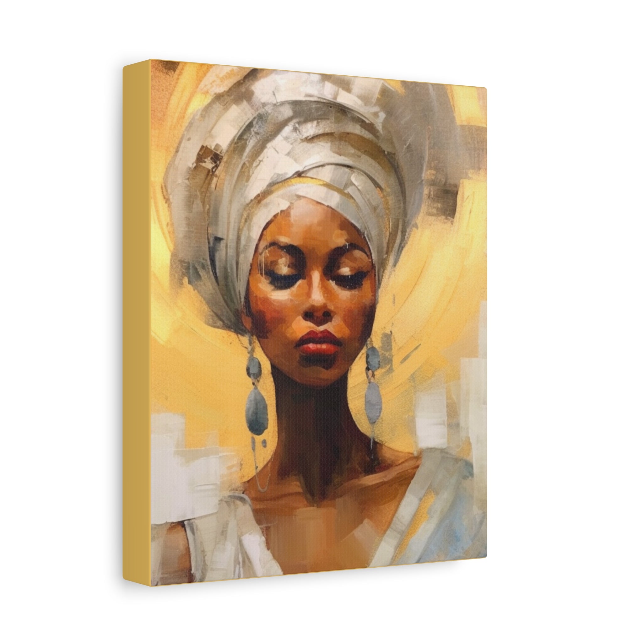 African Queen, A Woman Portrait Canvas Wall Art - Golden Warm Colors