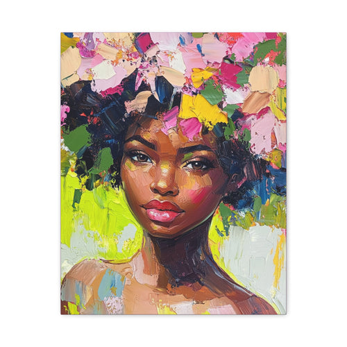 Black Girl Hair Garden, Portrait Painting on Matte Canvas, Wall Art