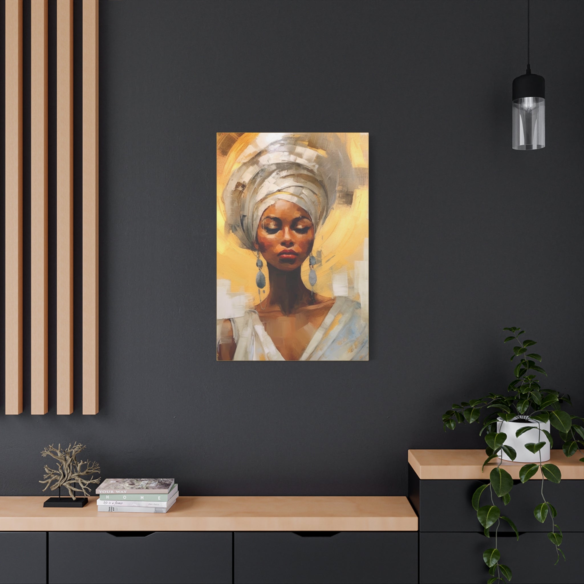 African Queen, A Woman Portrait Canvas Wall Art - Golden Warm Colors