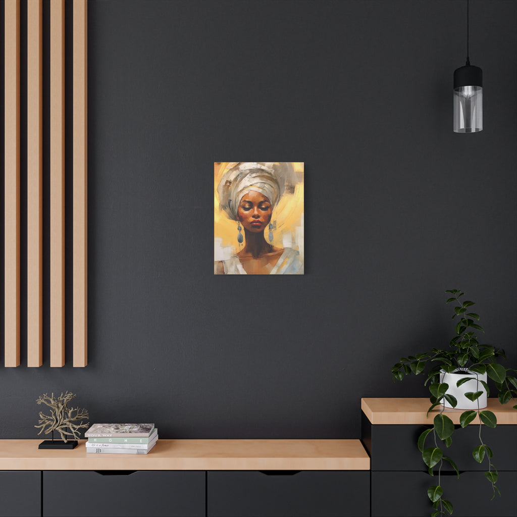 African Queen, A Woman Portrait Canvas Wall Art - Golden Warm Colors