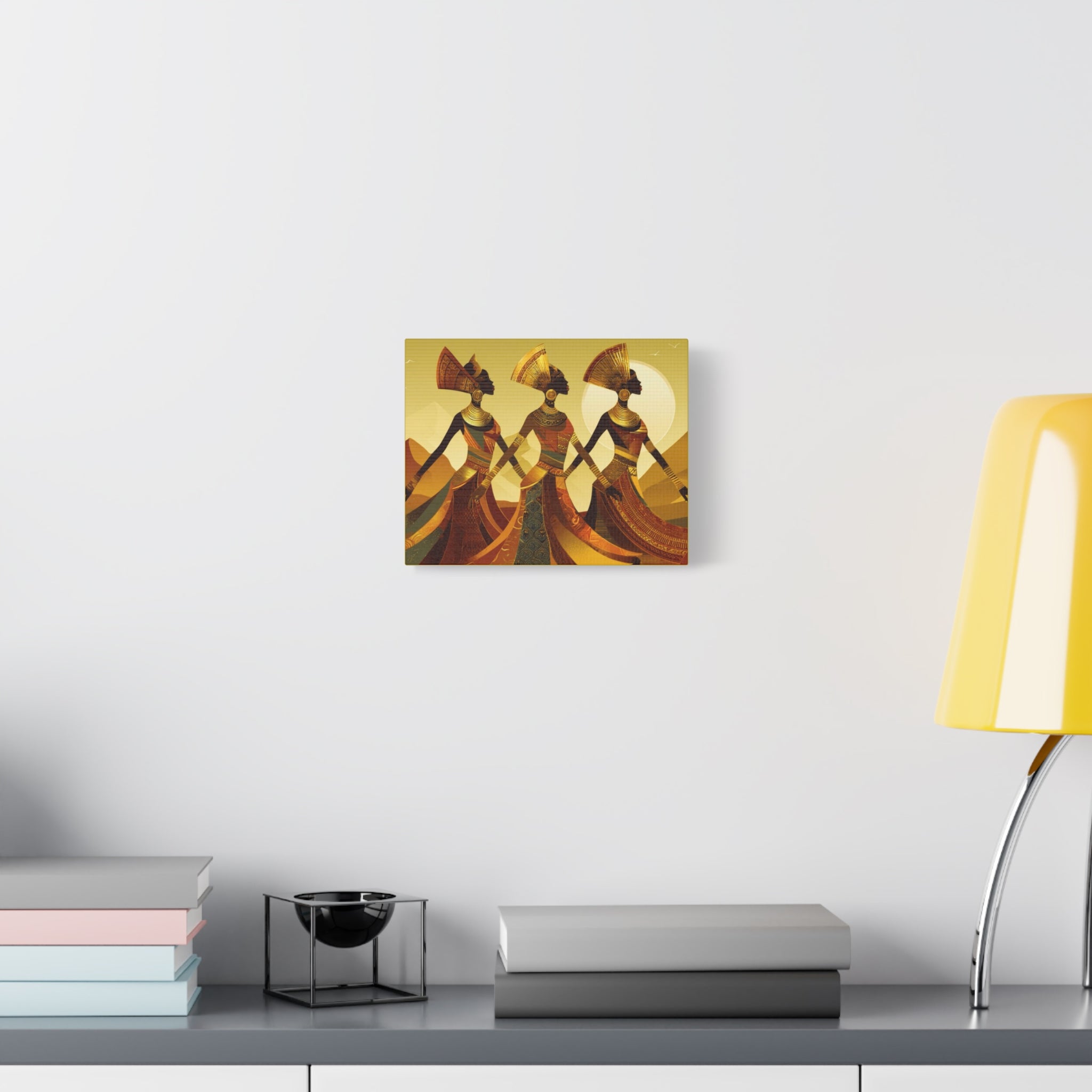 African Goddess  - Three African Goddess draped in Gold tone colors on Canvas Print (Matte Stretched)