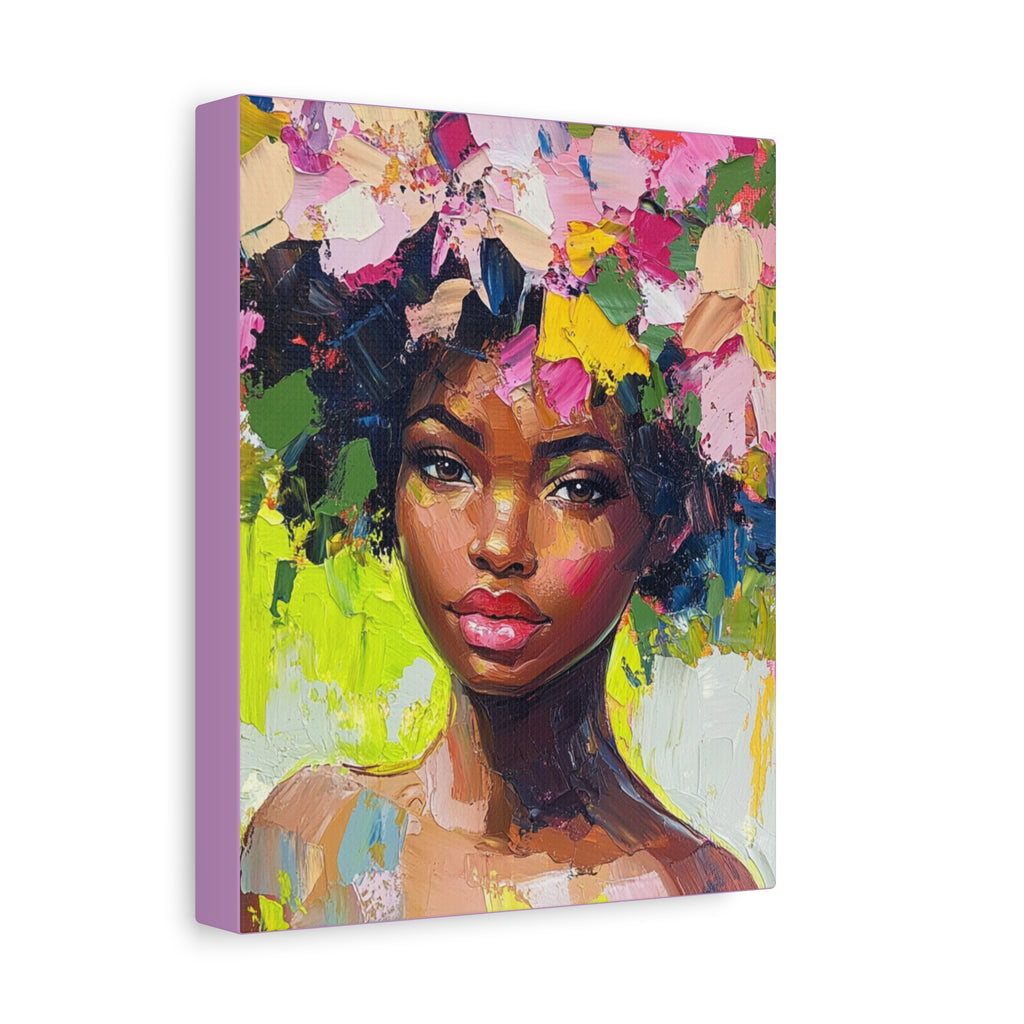 Black Girl Hair Garden, Portrait Painting on Matte Canvas, Wall Art
