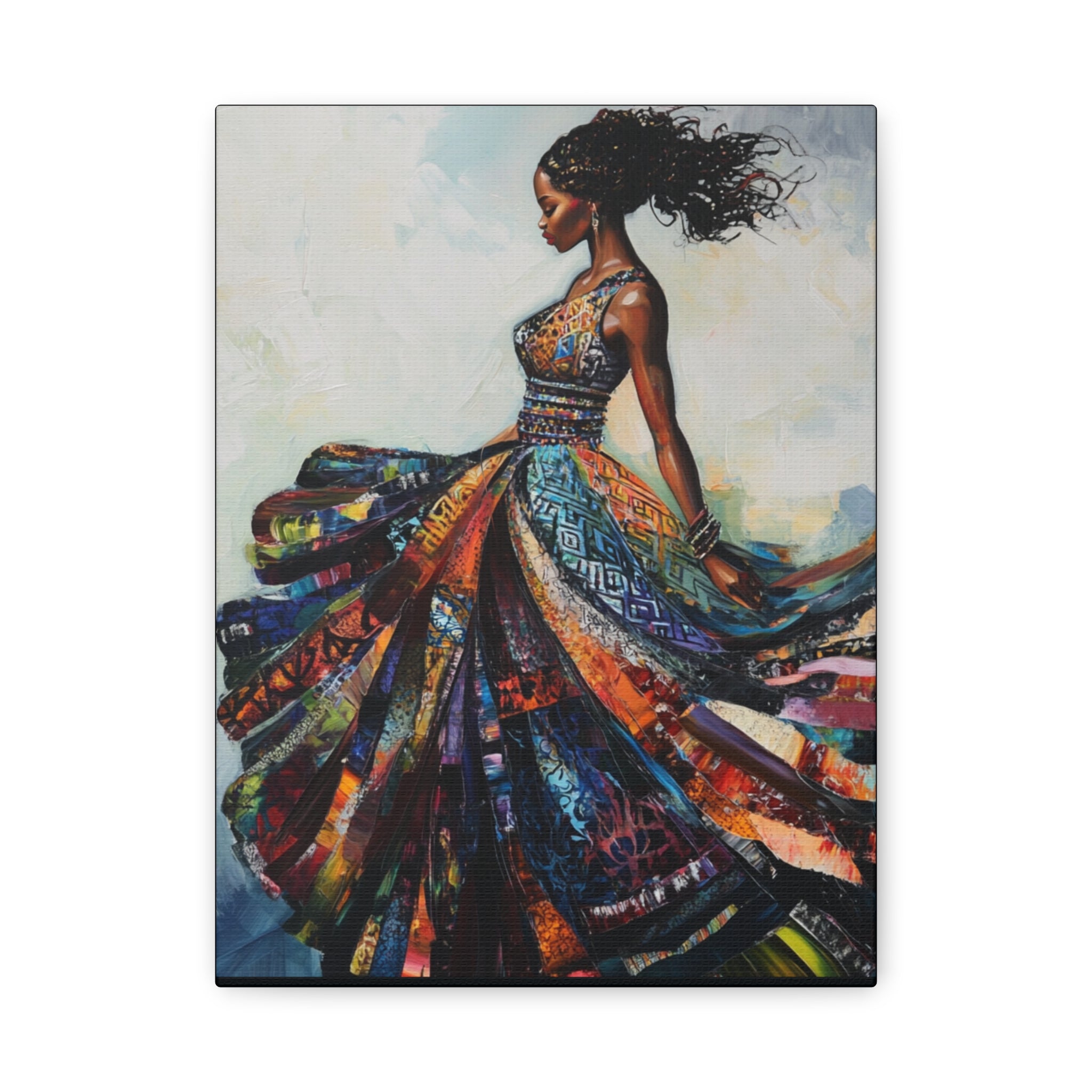 Colorful African Woman Dance Canvas Print — Stretched Matte Wall Art