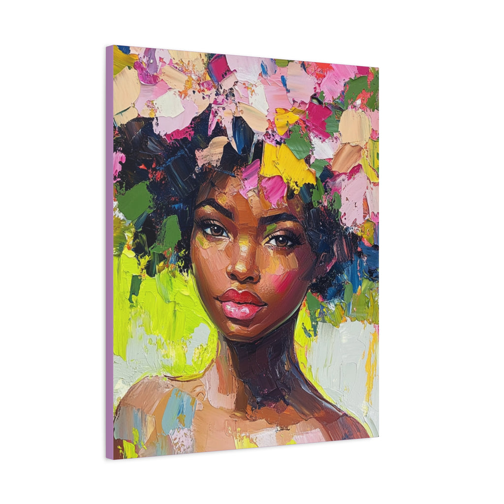 Black Girl Hair Garden, Portrait Painting on Matte Canvas, Wall Art