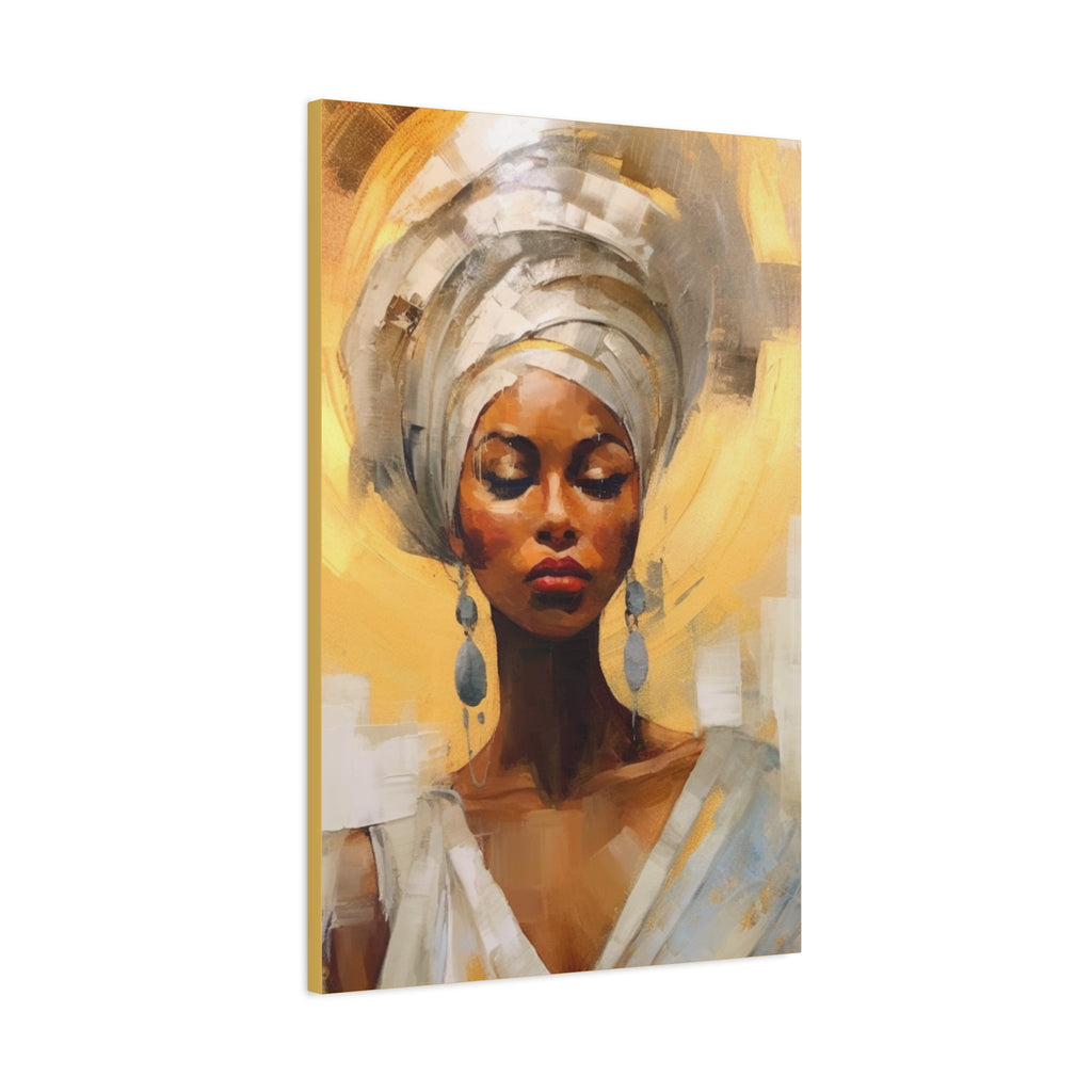 African Queen, A Woman Portrait Canvas Wall Art - Golden Warm Colors