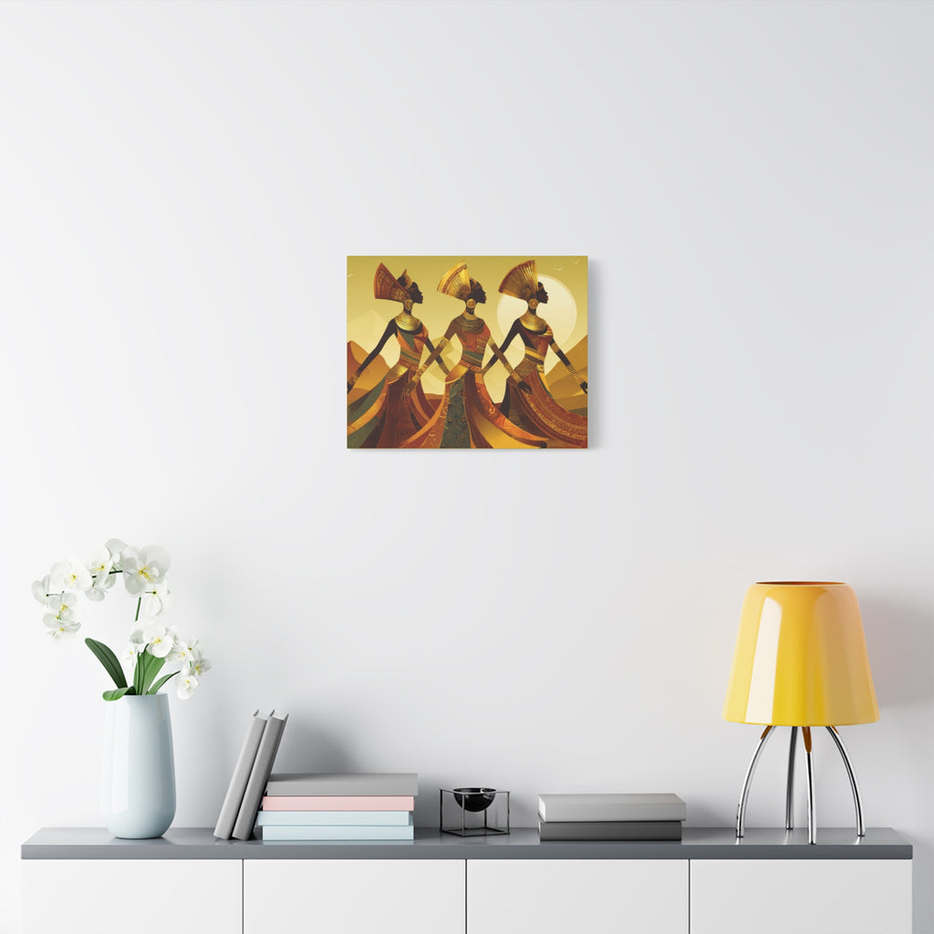 African Goddess  - Three African Goddess draped in Gold tone colors on Canvas Print (Matte Stretched)