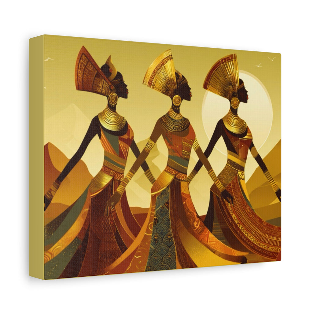 African Goddess  - Three African Goddess draped in Gold tone colors on Canvas Print (Matte Stretched)