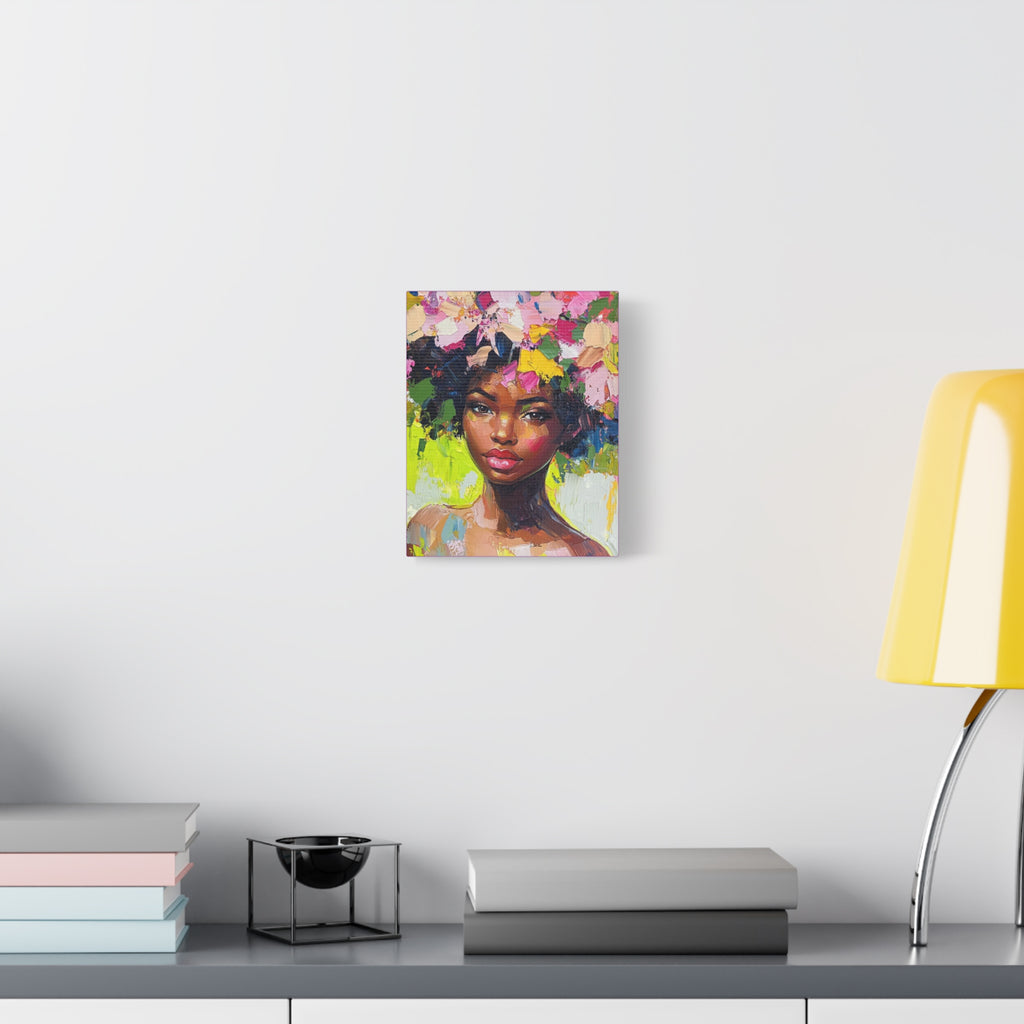 Black Girl Hair Garden, Portrait Painting on Matte Canvas, Wall Art