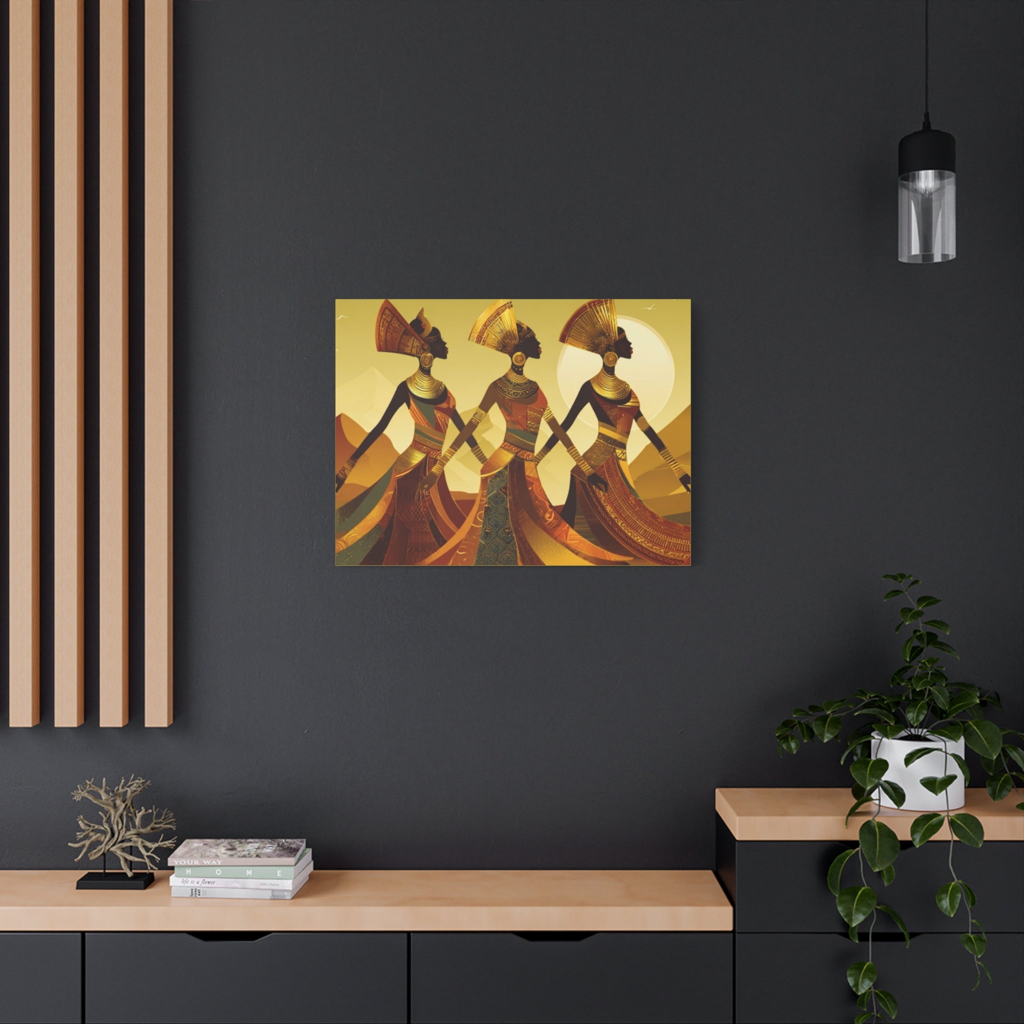 African Goddess  - Three African Goddess draped in Gold tone colors on Canvas Print (Matte Stretched)