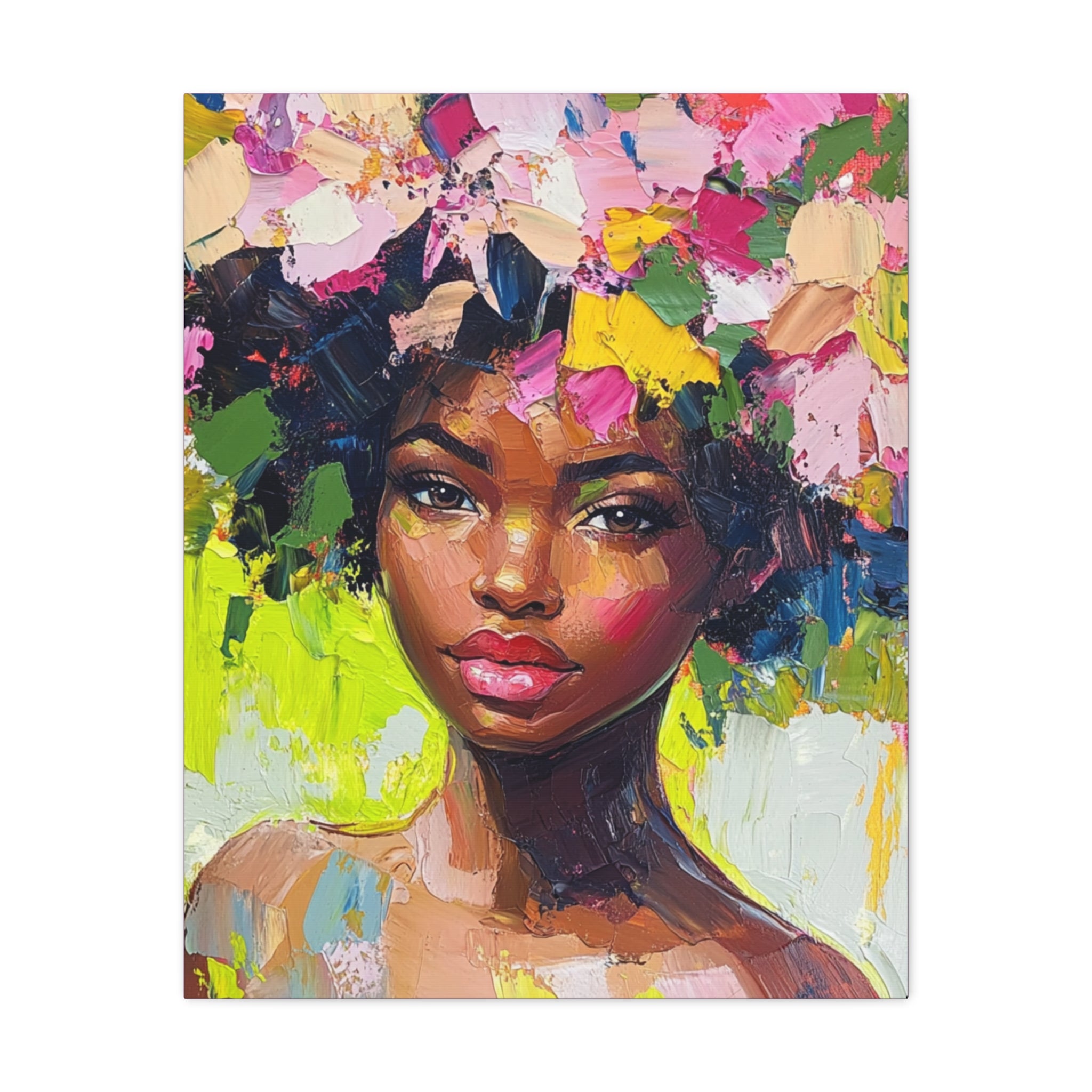Black Girl Hair Garden, Portrait Painting on Matte Canvas, Wall Art