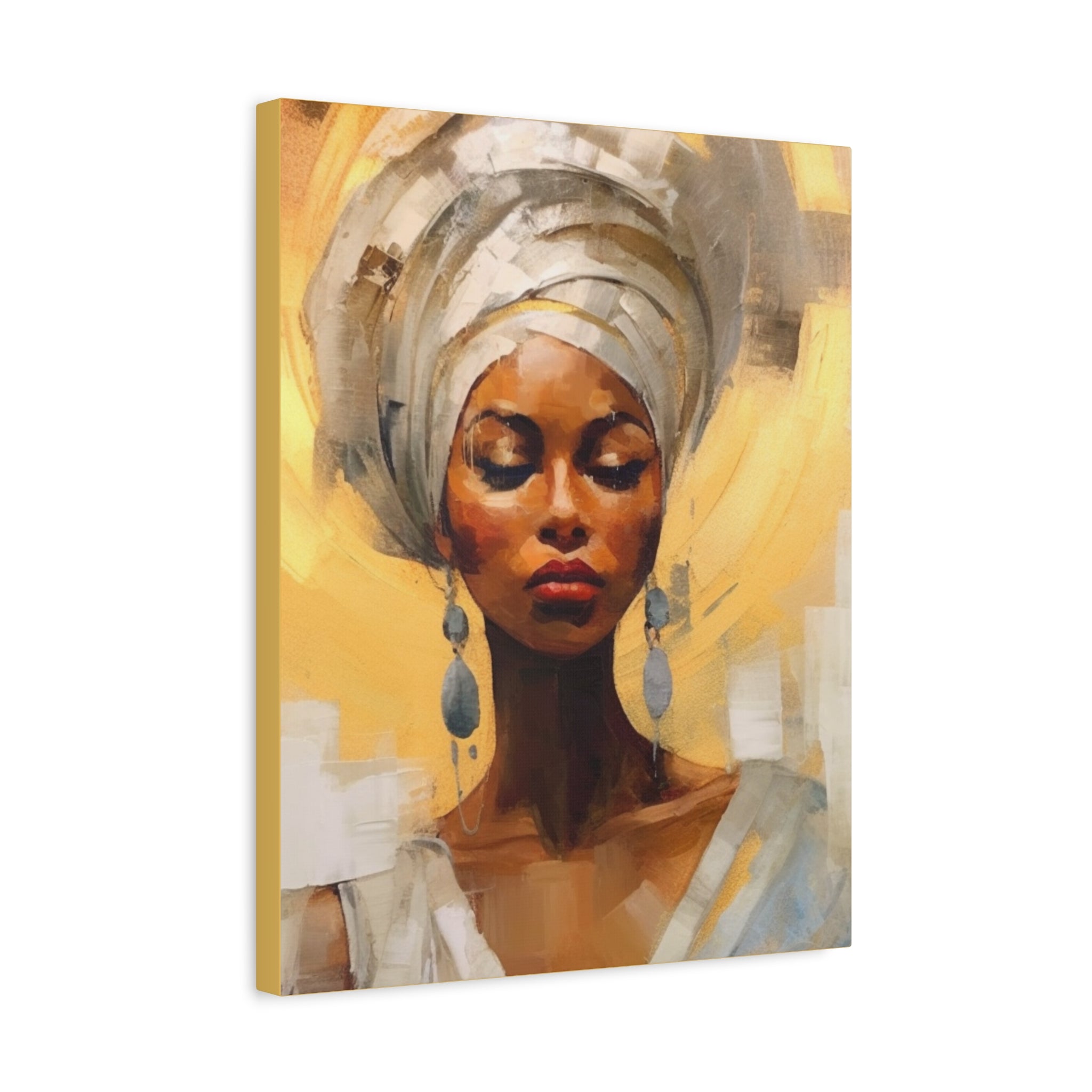 African Queen, A Woman Portrait Canvas Wall Art - Golden Warm Colors
