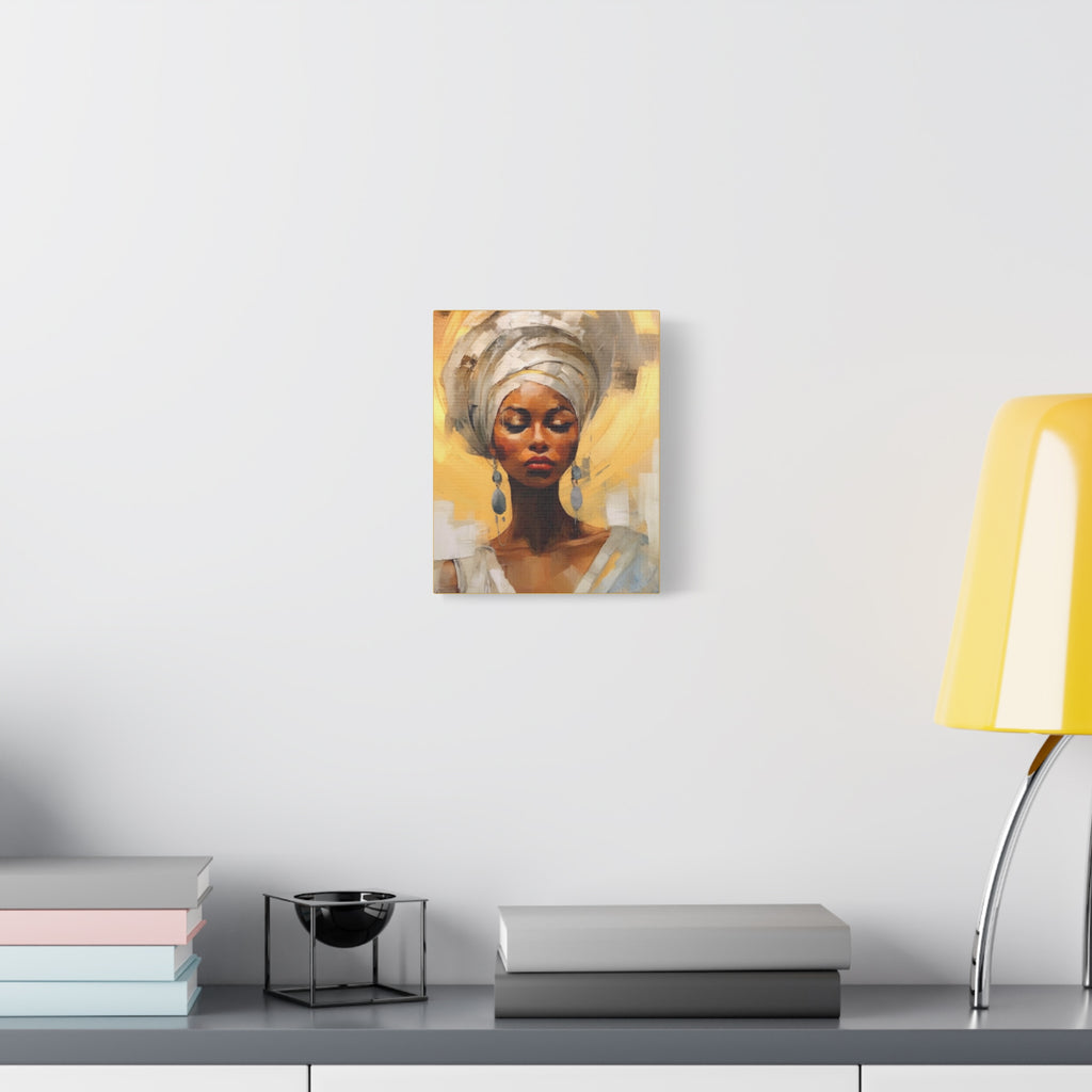African Queen, A Woman Portrait Canvas Wall Art - Golden Warm Colors