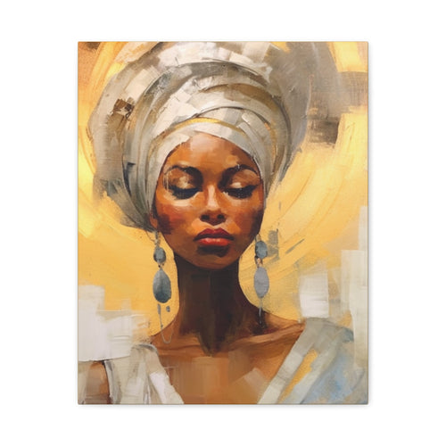 African Queen, A Woman Portrait Canvas Wall Art - Golden Warm Colors