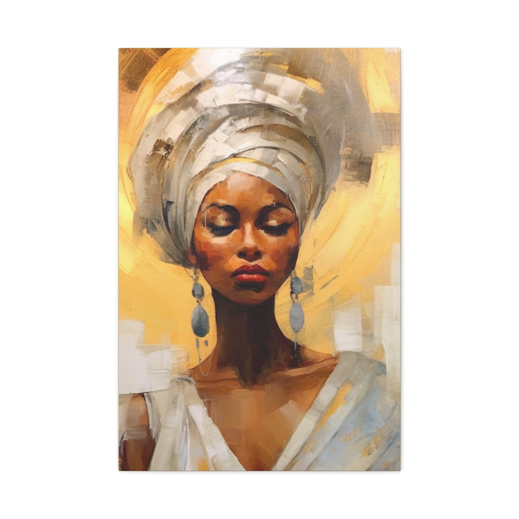 African Goddess, A Woman Portrait Canvas Wall Art - Golden Warm Colors