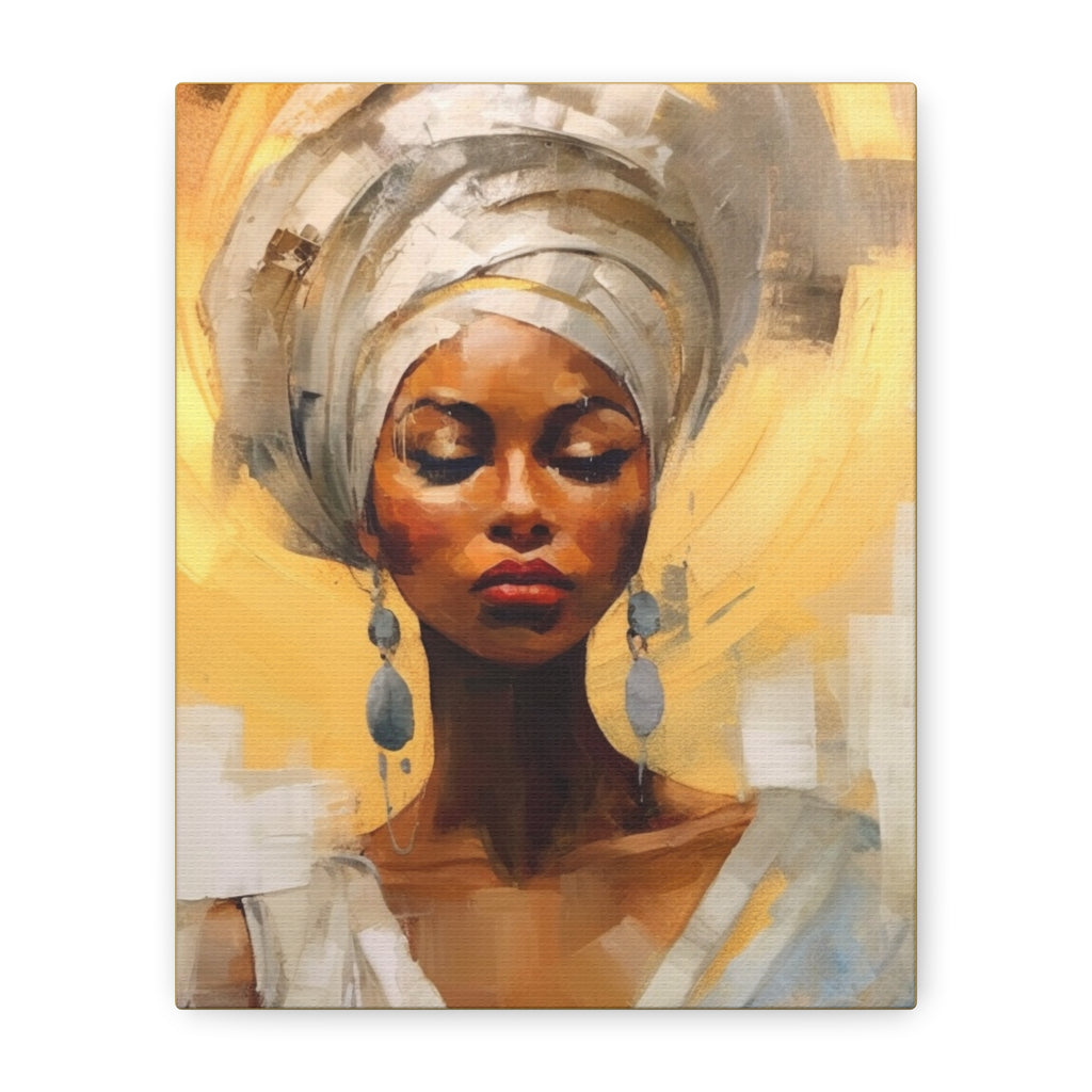 African Queen, A Woman Portrait Canvas Wall Art - Golden Warm Colors