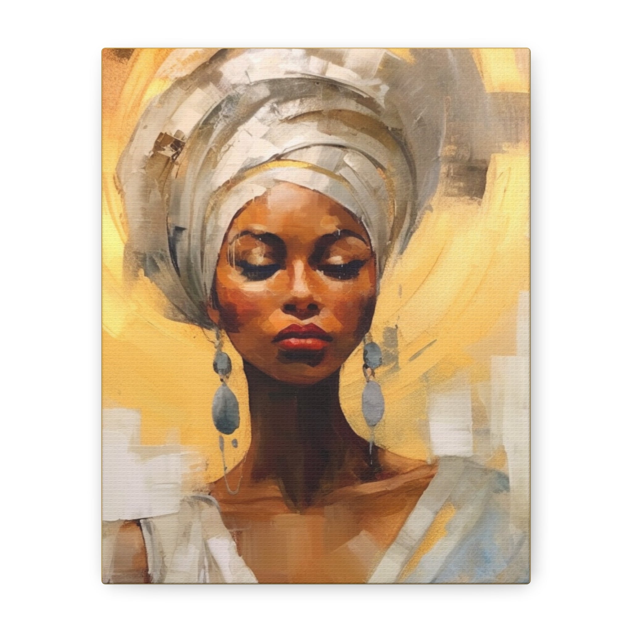 African Queen, A Woman Portrait Canvas Wall Art - Golden Warm Colors