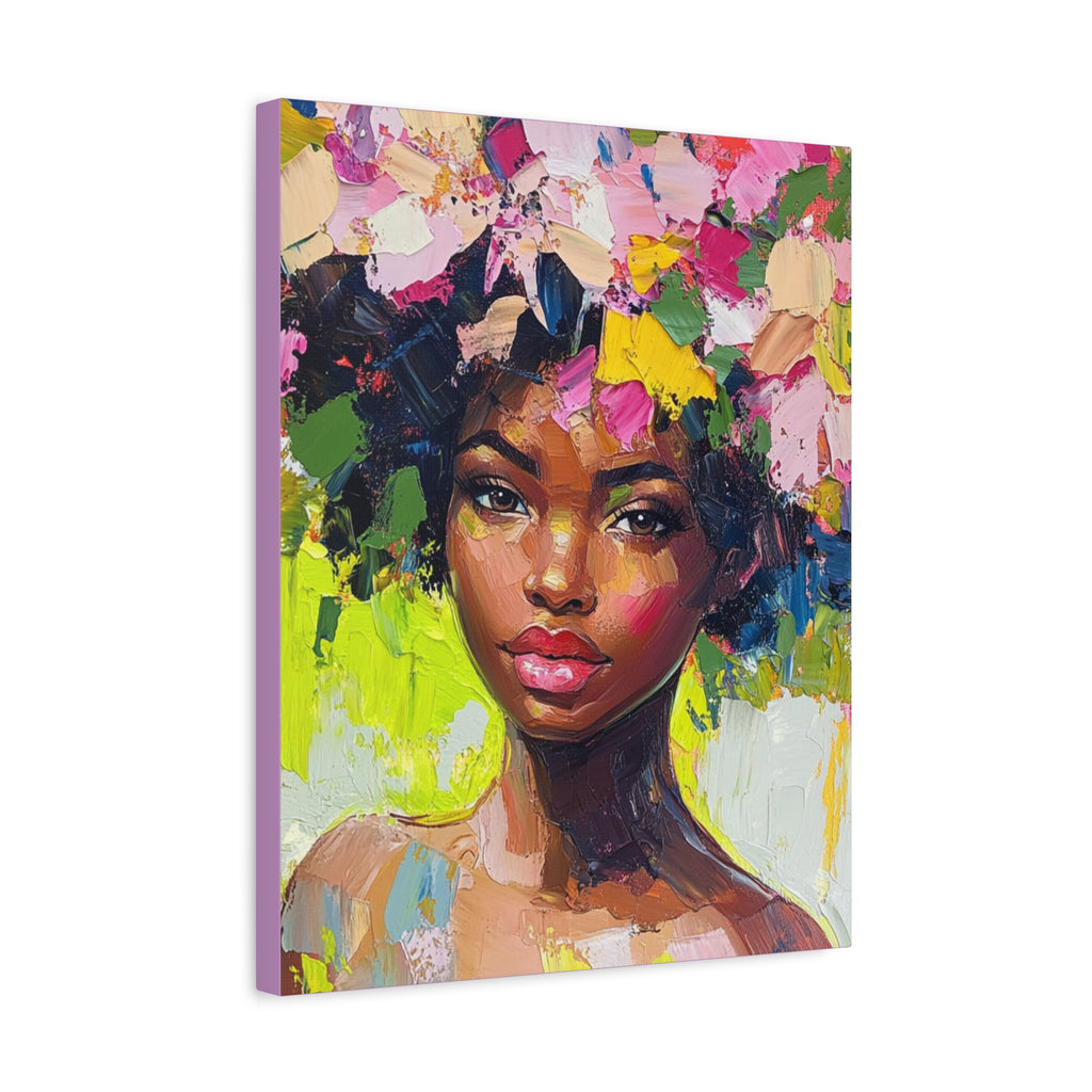 Black Girl Hair Garden, Portrait Painting on Matte Canvas, Wall Art